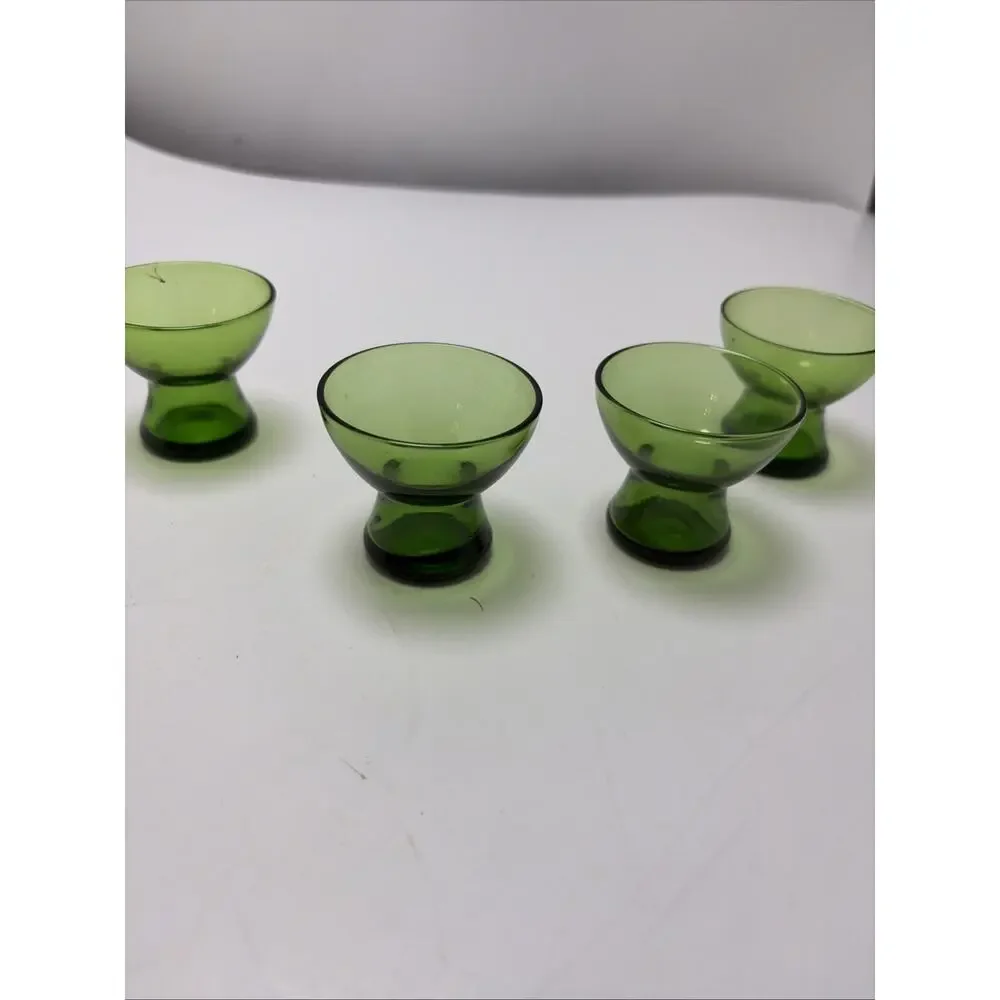 RARE Cambridge Green Small 5”Decanter & 4 Flat 1 OZ Cordials SUPERB!